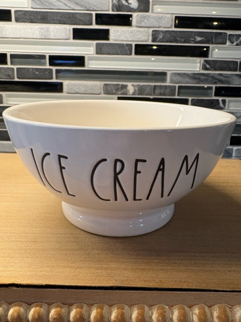 Rae Dunn White Ice Cream Bowl with Black Lettering